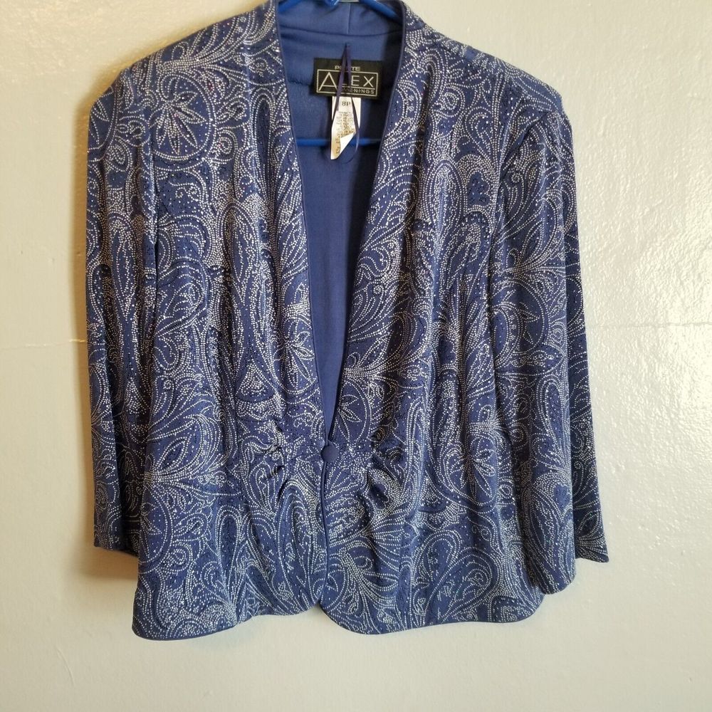 Alex Evenings Jacket Blazer Women Sz 8P Blue Beads Sparkle - Picture 11 of 11